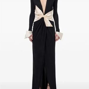 Elegant Long Sleeve Black and Cream Dress